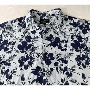Rodd & Gunn Shirt Mens Large Blue Linen Hawaiian Floral Print AOP Lightweight